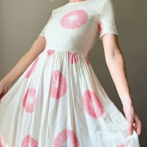 Vintage Designer William Pearson White Pink Floral Sequin Fit & Flare Dress